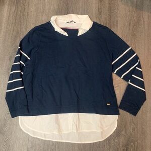 Tommy Hilfiger Twofer Blue Sweatshirt White Faux Collared Shirt V-Neck Size 2X